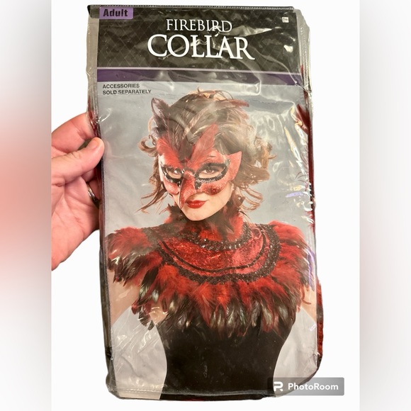 Firebird Bundle By Amscan, 1 Red & Black Feather Collar & 1 Hair Clip Brand New - Picture 3 of 4